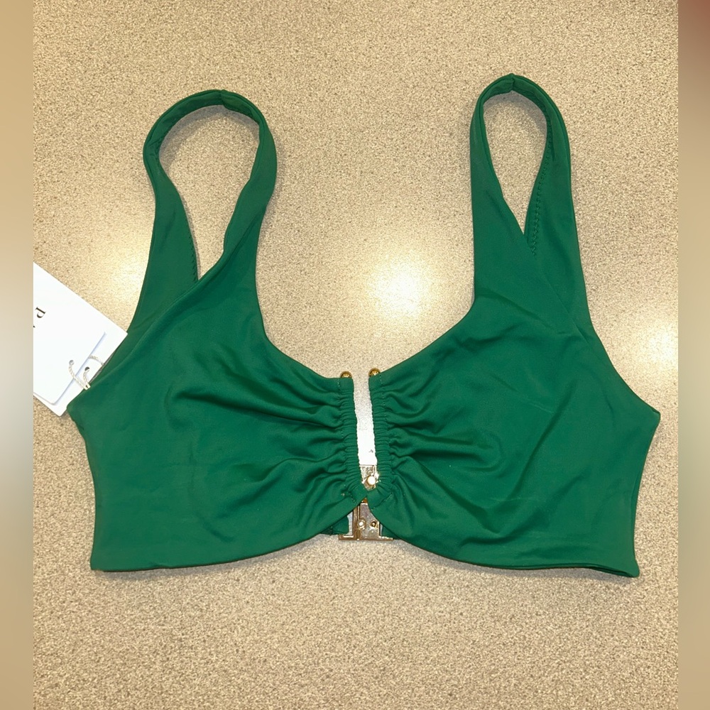 PALM green swim bikini top with gold hardware NWT